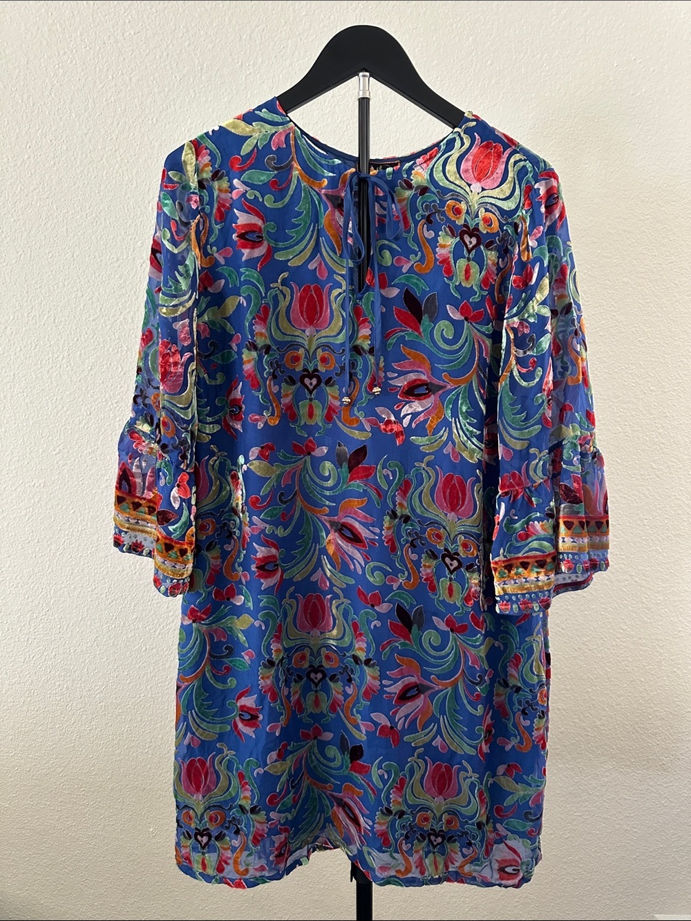 Johnny Was Sofiya Primula Burnout Silk Tunic Dress Blue Floral sz Medium NEW - Picture 2 of 10
